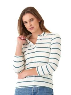 Aanya Caribbean Stripe Feather Rib Polo