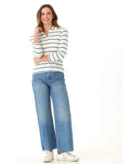 Aanya Caribbean Stripe Feather Rib Polo