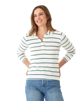 Aanya Caribbean Stripe Feather Rib Polo