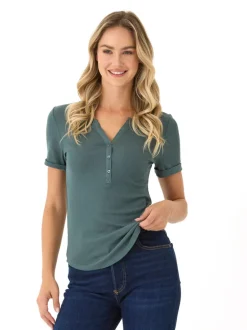 Akia Feather Rib Henley Tee