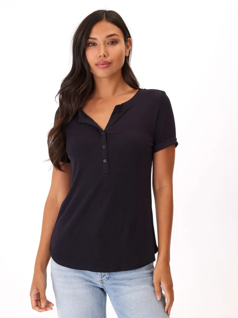Akia Feather Rib Henley Tee