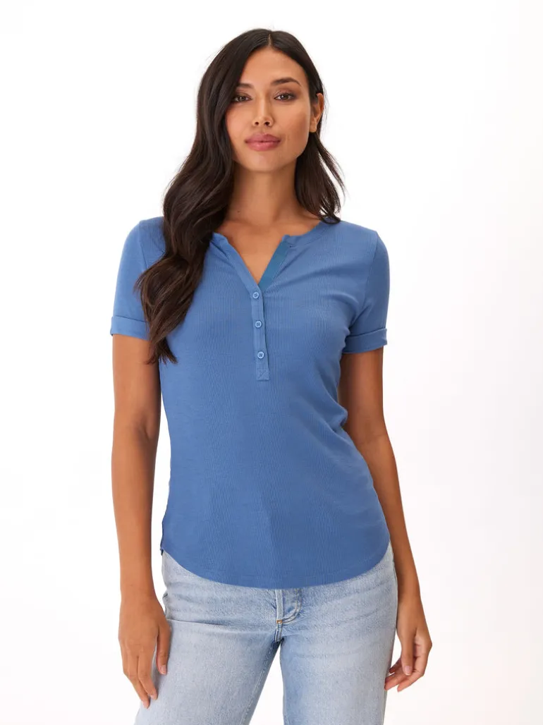 Akia Feather Rib Henley Tee
