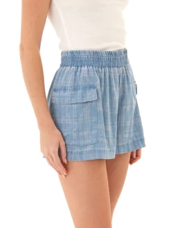 Alayna Grid Plaid Stretch Chambray Cargo Short