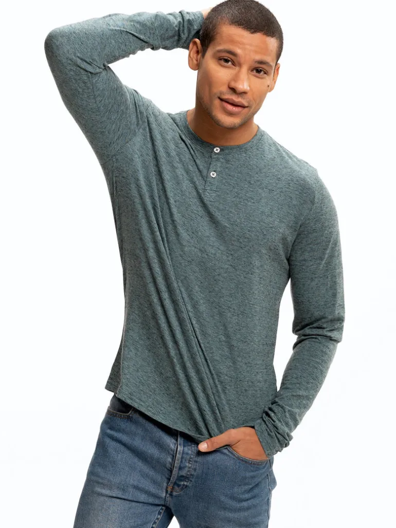 Braeden Black Fleck Long Sleeve Triblend Henley