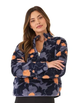 Josephine Abstract Bloom Print Sherpa 1/2-Zip