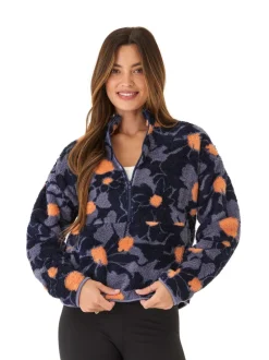 Josephine Abstract Bloom Print Sherpa 1/2-Zip