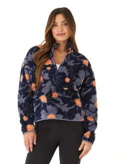 Josephine Abstract Bloom Print Sherpa 1/2-Zip