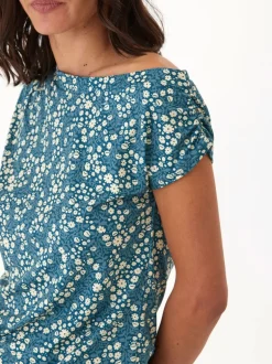 Leoni Micro Bloom Print Off-Shoulder Luxe Jersey Top