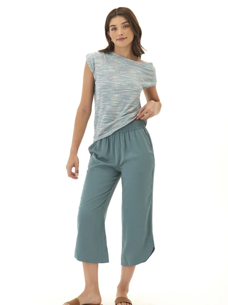 Leoni Off-Shoulder Marble Rib Top
