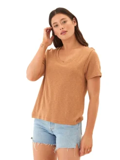 Leonora Textured Slub Jersey Ruched Vneck Top