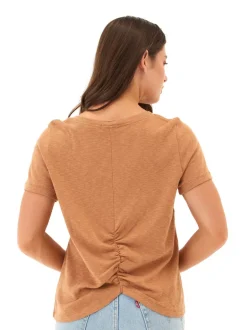 Leonora Textured Slub Jersey Ruched Vneck Top