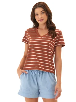 Maxine Caribbean Stripe Eco Jersey V-Neck Tee