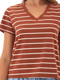 Maxine Caribbean Stripe Eco Jersey V-Neck Tee