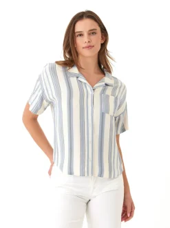 Mikaela Shoreline Stripe EcoVero Woven Button-Up