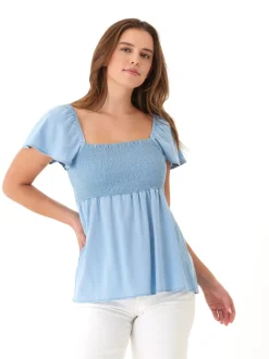 Ramira Stretch Chambray Top